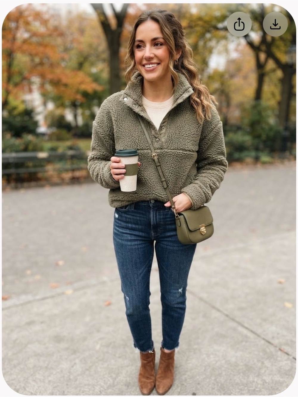 aerie Olive Teddy Sherpa Half-Snap Jacket